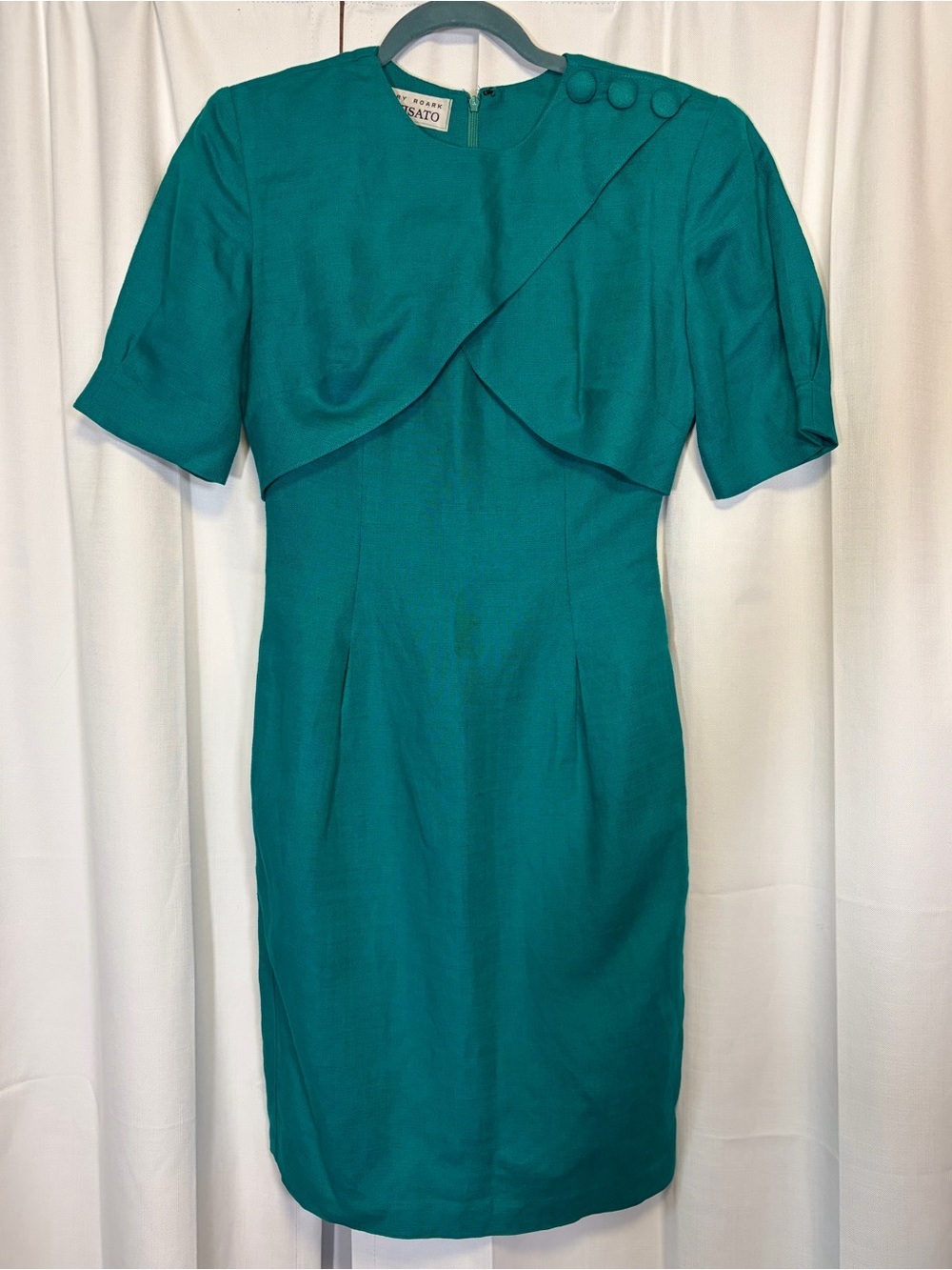 Rare Vintage 1980s Geary Roark Kamisato Teal Linen Blend Wiggle Dress. Size 4.